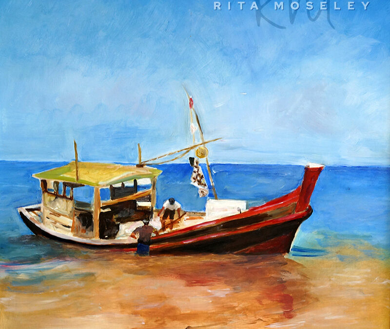 Oil Painting by Rita Moseley - Fishing boat in Myanmar