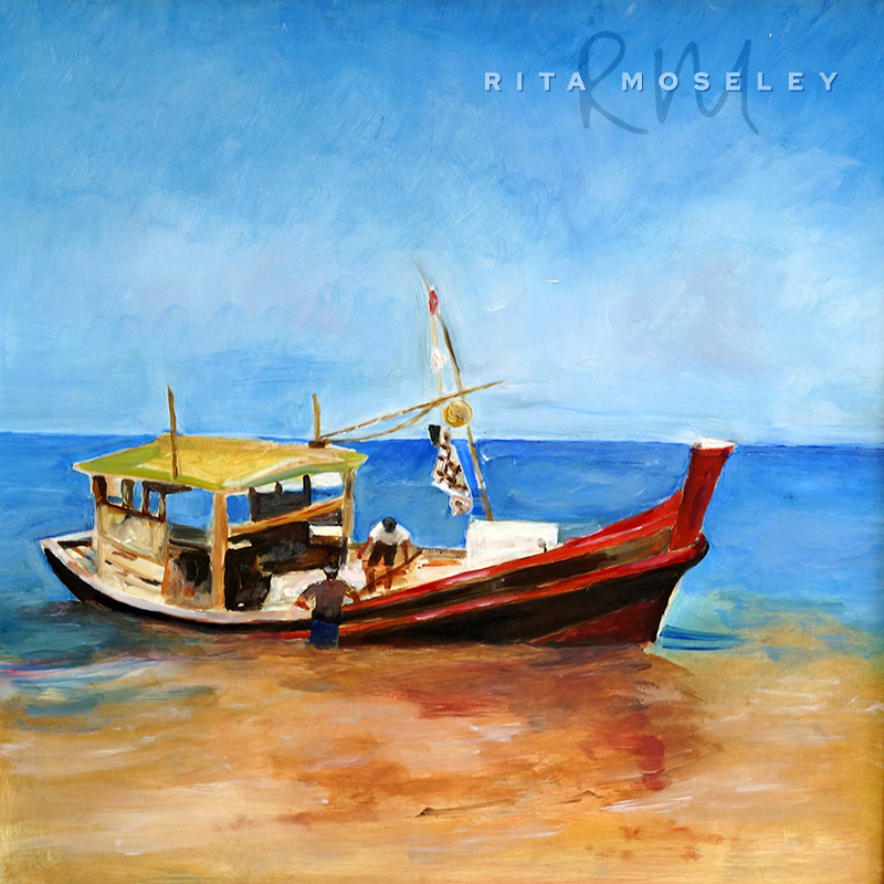 Oil Painting by Rita Moseley - Fishing boat in Myanmar