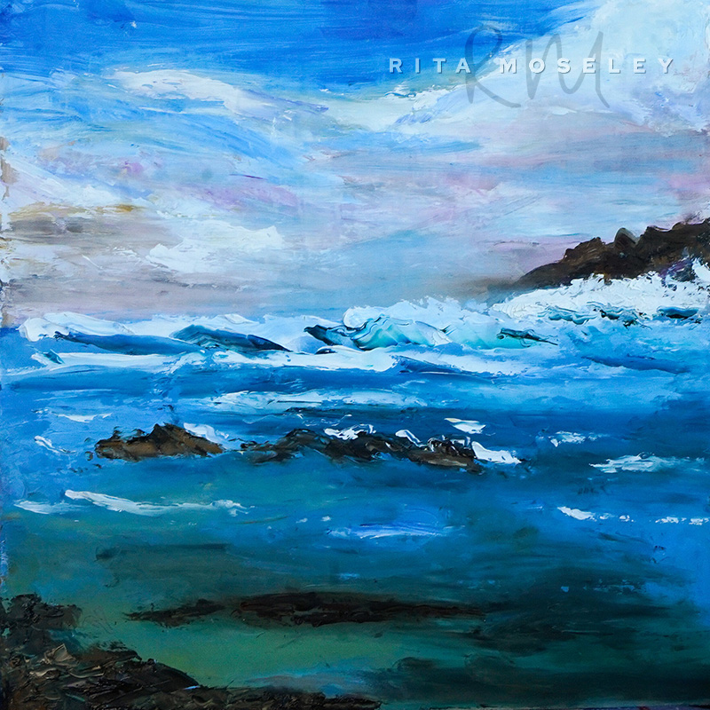 Oil Painting by Artist Rita Moseley - Rough Sea off Cornish coast