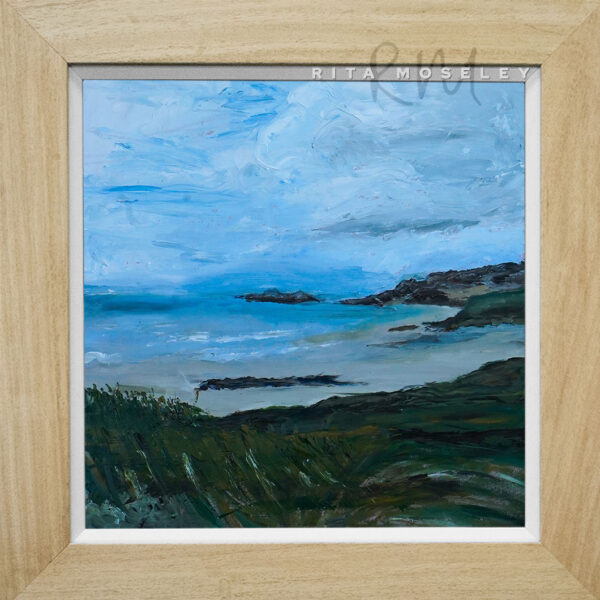 Framed Oil Painting by Rita Moseley - Calm day near Chesil beach Dorset