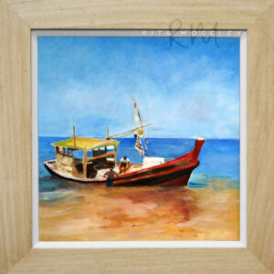 Framed Oil Painting by Rita Moseley - Fishing boat in Myanmar