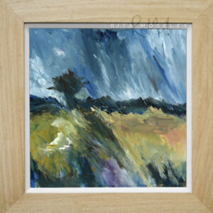 Framed Oil Painting by Rita Moseley - Windswept rainy day in the Cotswolds