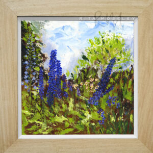 Delphiniums in a Cotswold Garden - Framed - Oil Painting by Artist Rita Moseley